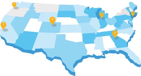 Waterjet Locations on US Map